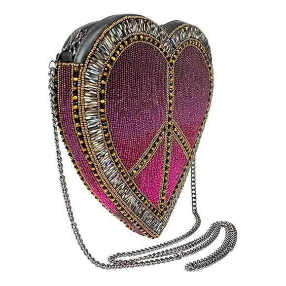 Mary Frances Love In Crossbody Heart Bag Zip Handbag Pink Gold Silver Purse NEW - Picture 4 of 7